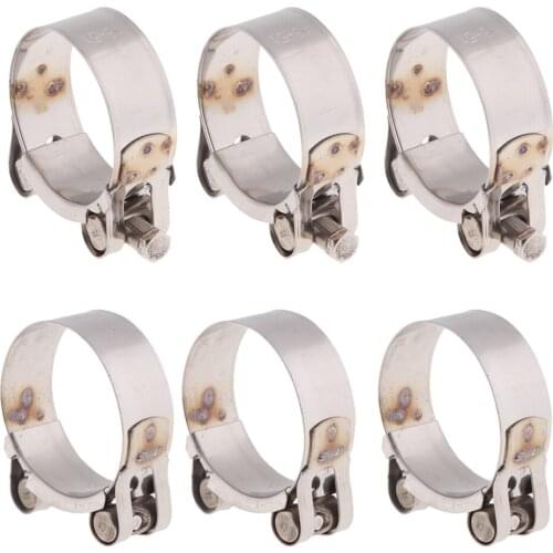6 X Universal Heavy Duty Stainless Steel Motorcycle Exhaust Banjo Clamp Clip