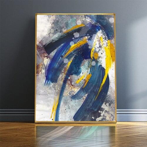 Abstract Blue Ink Trending Brush Style Canvas Painting Poster Wall Art Pictures Print for Living Room Home Decoration NO FRAME