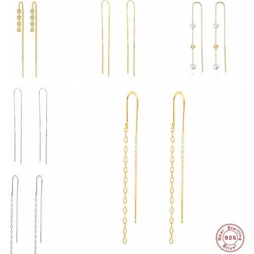 Aide 925 Sterling Silver Long Chain Tassel Threader Earrings Colored Zircon Snake Padlock Key Pendant Dangle Earrings Jewelry