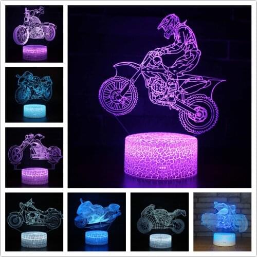 Acrylic Motorcycle 3D Illusion Lamp USB 7 Color Changing Kids Sleeping Night Light for Home Bedroom Decor Gift for Friends