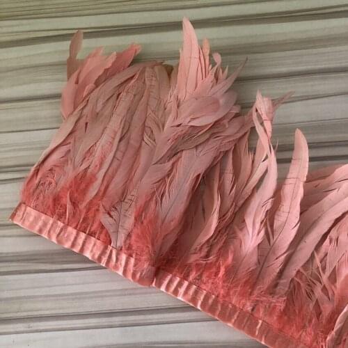 Asia Ra Packing of 10 Meters Coral / Water Melon Dyed Rooster Coque Feather Fringes 25-30CM 10-12" Natural Pheasant Plumes Lace