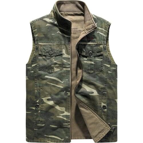 Brand Camouflage Spring Vest Men Military Casual Cotton Sleeveless Jacket Men Double Sides Wear Multi-pockets Waistcoat M-4XL