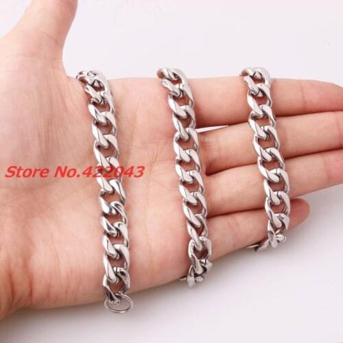 Fashion 10mm Wide Mens Chain Stainless Steel Silver color Curb Cuban Link Chain Necklace or Bracelets Bangles 7-40" Jewelry