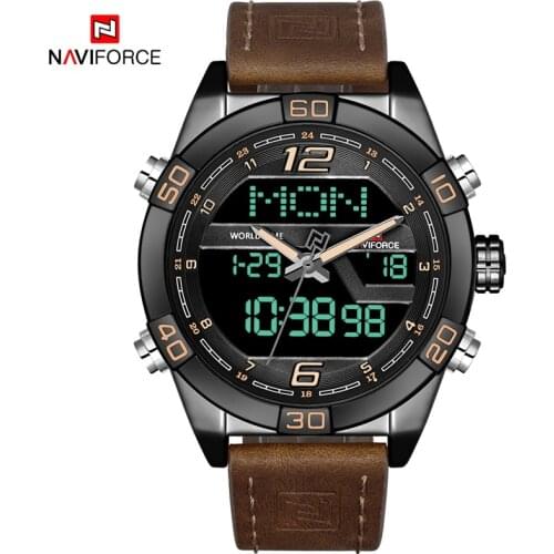 Top Brand NAVIFORCE Mens luxury Watches Dual Time Luminous Leather Waterproof Alarm Business Sport Man Quartz Clock Wrist Watch