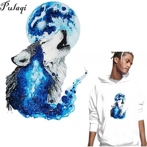 Pulaqi Color Wolf Animals Iron On Patches Tiger Patch Heat Transfers Vinyl For Clothing Thermal Stickers On Clothes DIY Applique