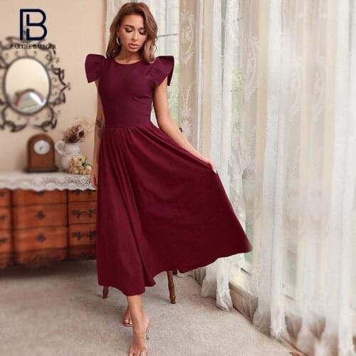 PB Chic Bandage Long Dress Flying Sleeves Ruched Design O Neck Celebrity Party Club Vestido Free Shipping