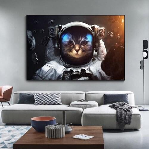Home Decor Abstract Painting Modular Pictures Brave Cat Space Astronaut Nordic Style Prints Canvas Poster for Living Room Wall