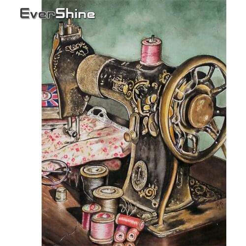 EverShine DIY Full Square Diamond Painting Sewing Machine Diamond Embroidery Landscape Picture Of Rhinestones Mosaic Wall Decor