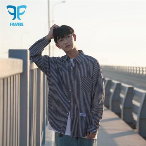 FAVRE Men Casual Shirt Stripe Fashion Office Social Business Collared Shirt Long Sleeve Work Clothes