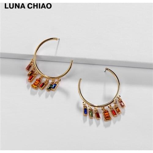 LUNA CHIAO Crystal Jeweled Big Hoop Earring Charm Chandelier Statement Earrings Jewelry for women