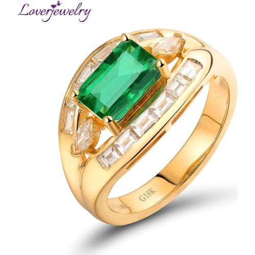 LOVERJEWELRY кольцо Emerald Rings 18kt Yellow Gold Diamonds 1.6ct Emerald Wedding Unisex Ring For Husband Wife Best Gifts
