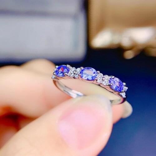 Natural blue tanzanite Ring Natural gemstone ring S925 silver lovely Row Clover Slender wave women girl gift party Jewelry