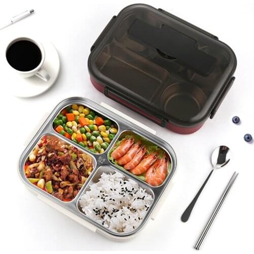 Creative Portable Stainless Steel Sealed Lunch Box Japanese Leak-proof Bento Box with Tableware for Kids Kitchen Food Container
