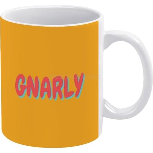 Gnarly White Mug 11oz Funny Ceramic Coffee Tea Milk Cups Gnarly Cool Rad Peace Colorful Text