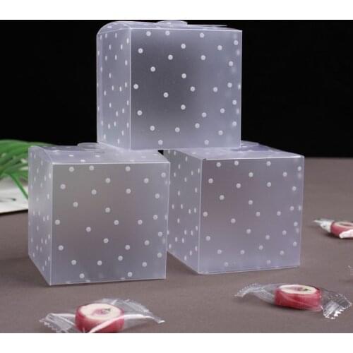 20/50pcs 6X6X6cm Square PVC Transparent Dot Plastic Dragee Candy Gift Box Deco Mariage Wedding Party Bonbonniere Gift Bags