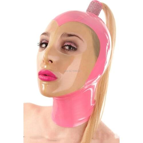 Latex Mask pink & transparnt Latex Hood With Wig Cosplay MASK customized
