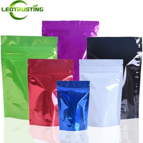 Leotrusting 100pcs/lot 6 Colors Stand up Glossy Aluminum Foil Zip Lock Bag Coffee Beans Snack Candy Party Gift Packaging Bages