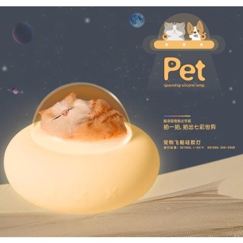 Small night light New style bedside lamp, feeding lamp, silicone lamp, cute spaceship childlike cat, starry night light