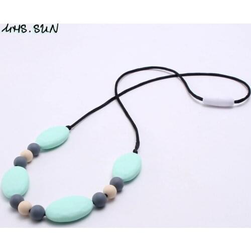 MHS.SUN BPA Free Silicone Beads Teether Necklace 1PC Food Grade Nursing Jewelry For Mommy Infant Holder Toy Long Chain DropShip