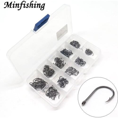 Minfishing 200 PCS/Set High Carbon Steel Fishing Hook With Eye Size 3~12# Carp Catfish Hook Jigging Barbed Hook