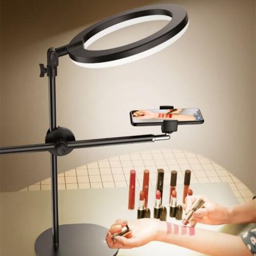 Mobile Phone Holder LED Ring Flash Light Lamp Tabletop Stand Monopod Mount Bracket with Tripods with Overhead Shot For Nail art