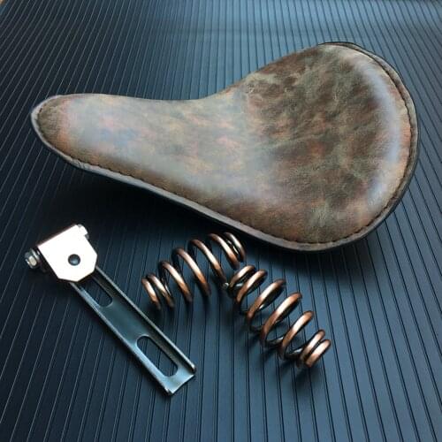 1set Motorcycle Retro Orange/Black Solo Seat +3" Spring Swivel Bracket For Harley Custom Chopper Bobber Leather Saddle Seat