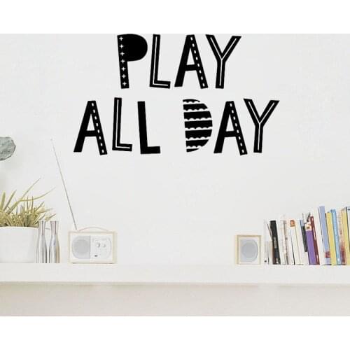 Play All Day Wall Sticker Playroom Kids Children Room Wall Decals Nursery Wall Decoration Wallpaper Poster Art Vinyl Murals