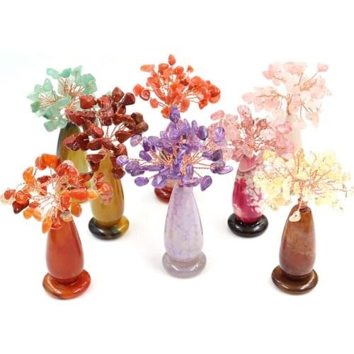 Natural Agate Water Bottle Quartz Crystal Gravel Life Tree Feng Shui Healing Crystal Stone Home Decoration Wealth and Luck