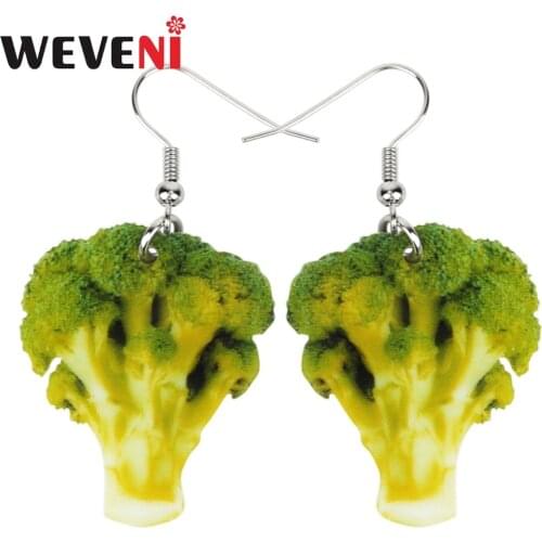 WEVENI Acrylic Novelty Broccoli Earrings Big Long Dangle Drop Cute Vegetable Jewelry For Women Girls Ladies Teens Kids Gift Food