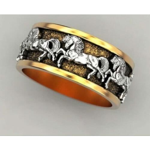 Wholesale Trendy 2 Colors New Galloping Horse Animal Ring Pentium Mustang and Rings Mens Rings Jewelry