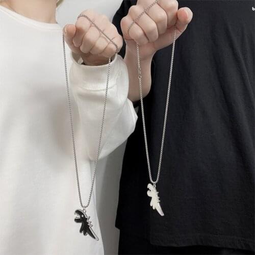 New Cute Dinosaur Necklace lovers Paired Pendants Friends stainless steel Neck Chain Kpop punk collar for Men Women Jewerly