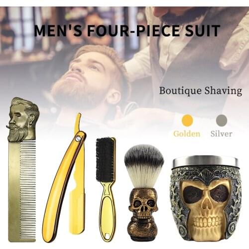 Gold Silver Hairdresser Shaving Tools Men Mustache Comb Shaving Set Beard Care MenS Shaving Kit Gift