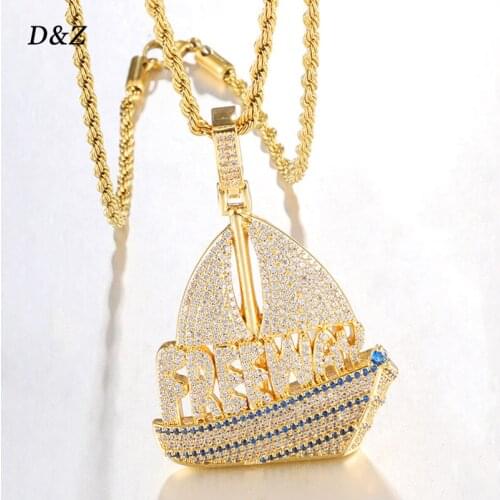 D&Z New FREEWAY Boat Shape Pendant In Gold White Color Soild Back Pendant Iced Out Cubic Zircon Stones Men Hip Hop Rock Jewelry