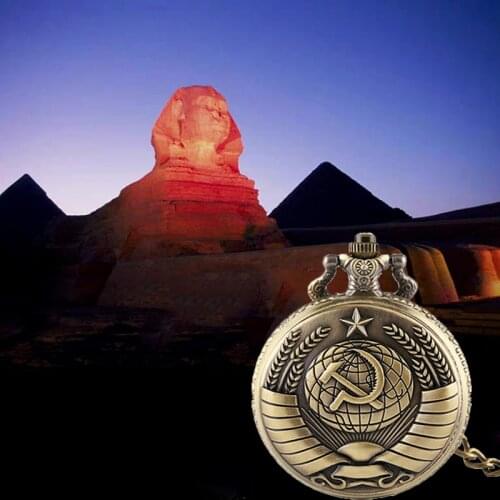 Retro Soviet Union Soviet Union Badge Scythe Hammer Pocket Watch Necklace Bronze Pendant Chain Clock Fashion Badge Gifts