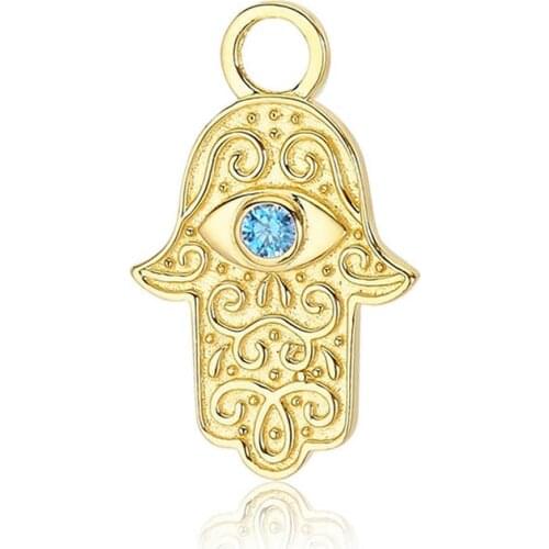 Valori Jewels Evil Eye Hamsa, Zirconia Fancy Blue Gemstone, Gold Plated, Sterling Silver Earring Charm
