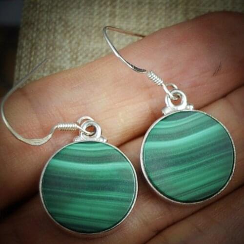 Lovegem Genuine Malachite Earrings 925 Sterling Silver, 34 mm, KE0148
