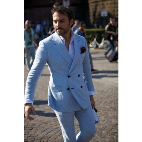 Gray Man Suit For Beach Wedding Two Buttons Double Breasted Groom Tuxedos 2 Pieces Mens Prom Party Suits blazer