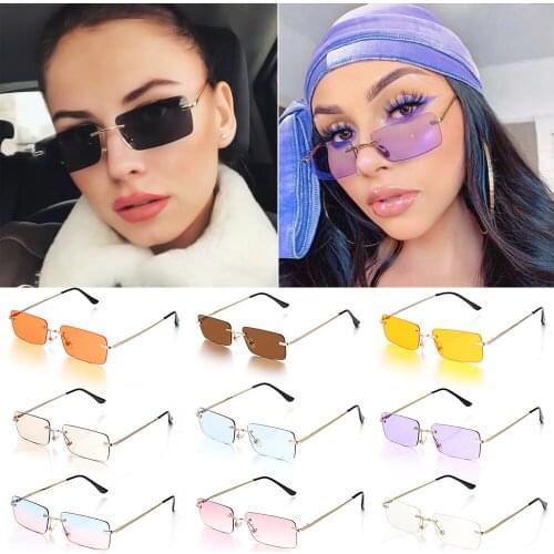 UV400 Rectangle Rimless Sunglasses Women Men Vintage Luxury Design Gradient Color Lens Small Frame Eyewear Cycling Sun Glasses