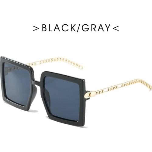 Retro Square Frame Sunglasses, Womens Chain Style Metal Temple Sunglasses