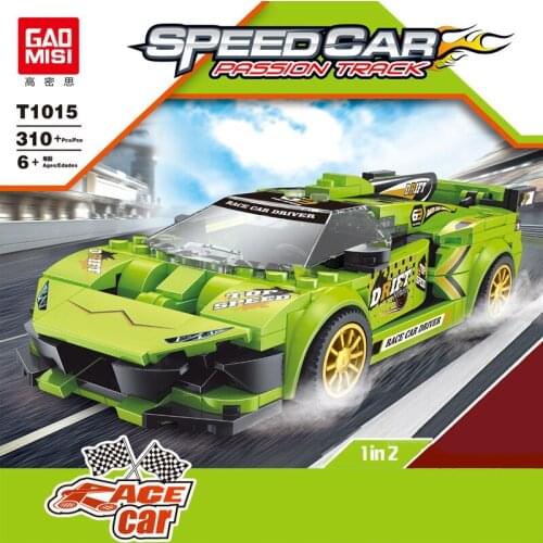T1015 World Famous Super Track Green Racing 8 Grid Racing Speed Children Assembling Building Blocks Boy RED Car for Gifts