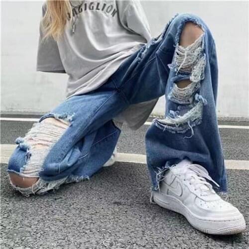 Womens street ruaper culture ripped jeans high waist loose oversized 4XL large size womens jeans Y2K high street jeans