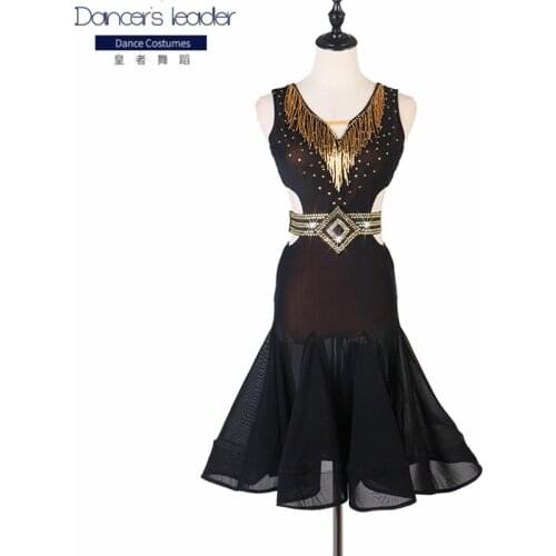 2020 New latin dress competition dresses junior kids women samba rumba tango latin dance dress black sequin