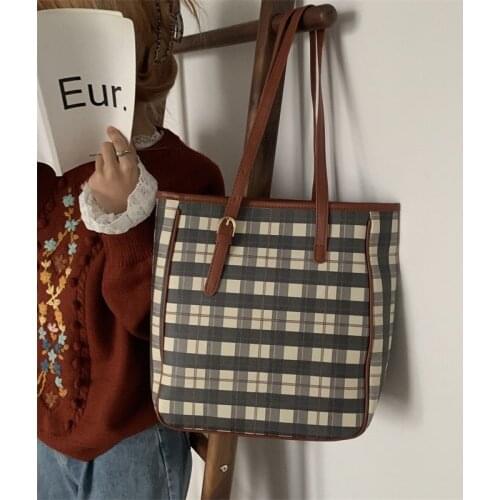2021 Vintage Plaid Women Bag Bolsas Luxury Designer Handbags Ladies Leather Handbags Messenger Shoulder Purse Retro Tote Bags