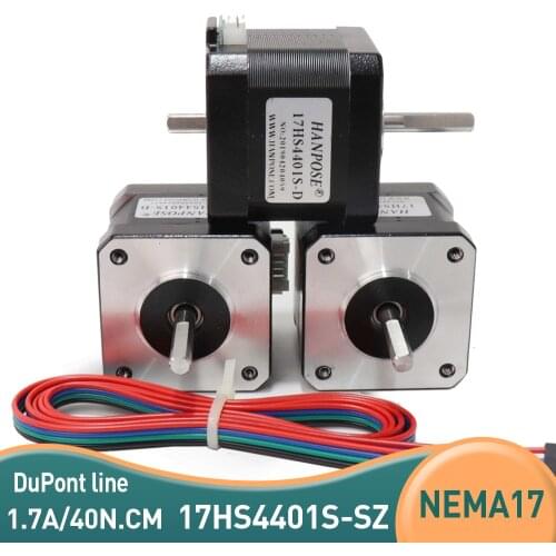 3PCS Nema17 Stepper Motor 42 motor 17HS4401S motor double shaft with 1M DuPont line 1.7A 40N.cm for CNC and 3D printer