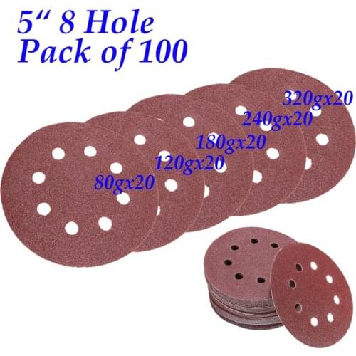 50Pcs 5 Inch Round Shape Sanding Discs Hook Loop Sanding Paper Buffing Sheet Sandpaper 8 Hole Sander Polishing Pad Sandpaper