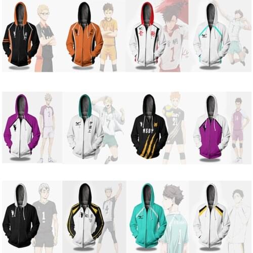 Anime Costumes Haikyuu!! Cosplay Coats Shoyo Hinata Jackets High School Volleyball Team Sportswear Adult Zipper Jacket