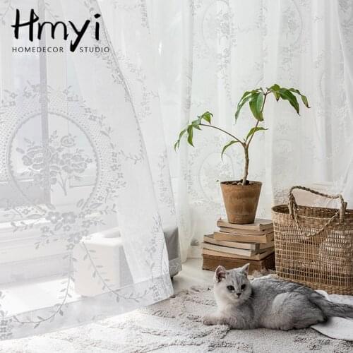 White Embroidered Tulle Curtains For Living Room Luxury Soft Sheer Curtains For Bedroom Window Drapes Decoration Lace Curtains