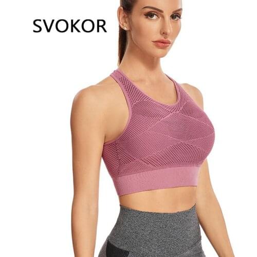 SVOKOR Mesh Bra Seamless Women Sports Underwear Cross Back Ladies Shockproof Running Fitness Tank Tops Breathable Gym Clothing