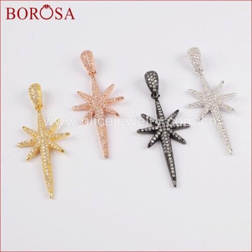 BOROSA Mix Color CZ Micro Pave North Star Druzy Pendant,White Cubic Zircon Pave Crystal Pendant for Women Necklace WX665