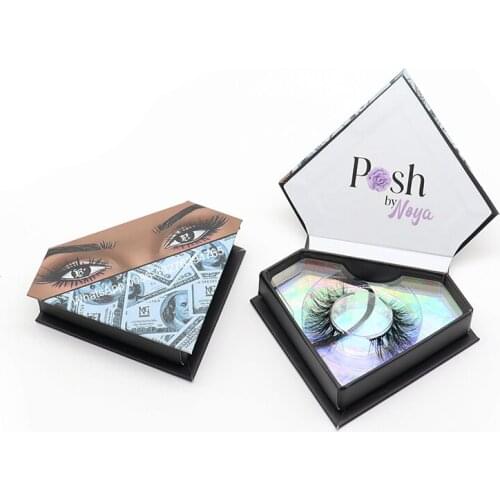 Private Label Blue Dollar Diamond Eyelash Case Nature 3D Mink Lashes 20MM Eyelashes Wholesale Custom Lashbox Packaging With Logo